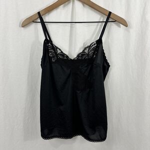 Wondermaid Vintage Black Butterfly Design Lace Non Cling Cami Tank Size 32 USA